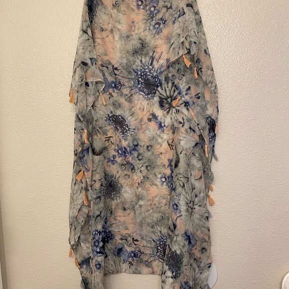 BP infinity scarf floral print lightweight gauze whimsy romantic tassels - Picture 1 of 11